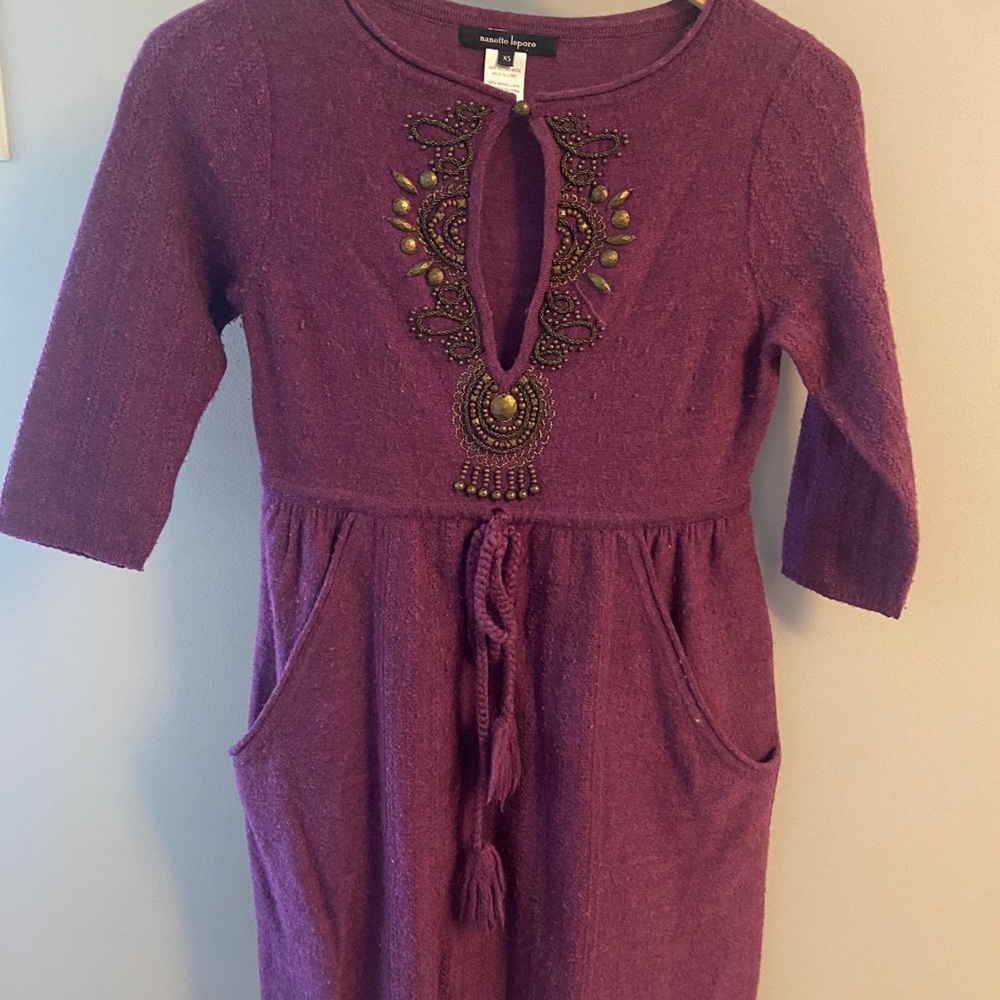 Nanette Lepore Purple Dress with Beaded Detail